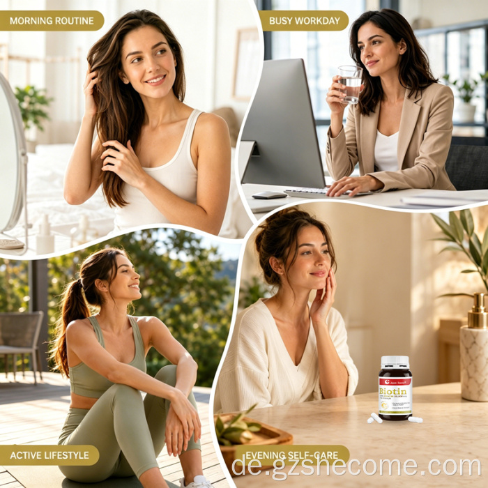 Shecome Biotin-Ergänzung unterstützt gesunde Haare, Haut und Nägel